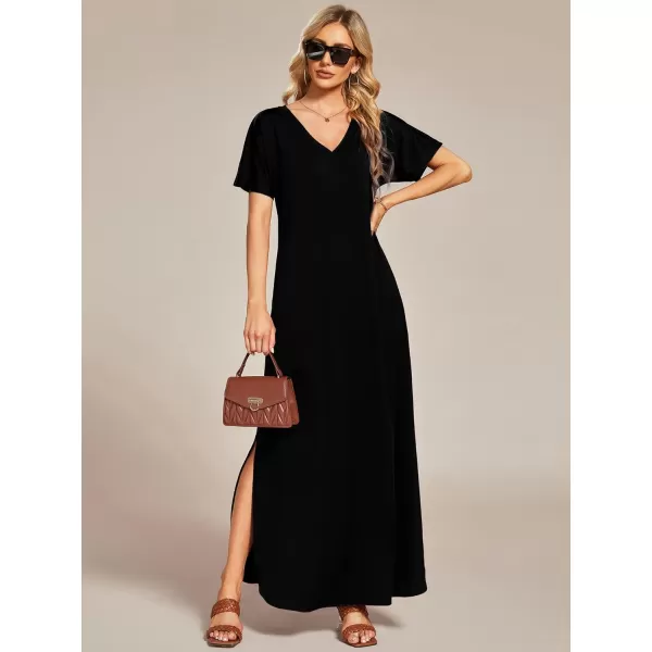 EverPretty Womens Plus Size Short Sleeve Slit Casual Loose Summer Long Tshirt Dresses with Pockets 01793PZBlack