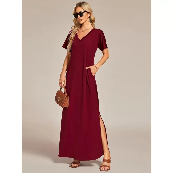 EverPretty Womens Plus Size Short Sleeve Slit Casual Loose Summer Long Tshirt Dresses with Pockets 01793PZBurgundy