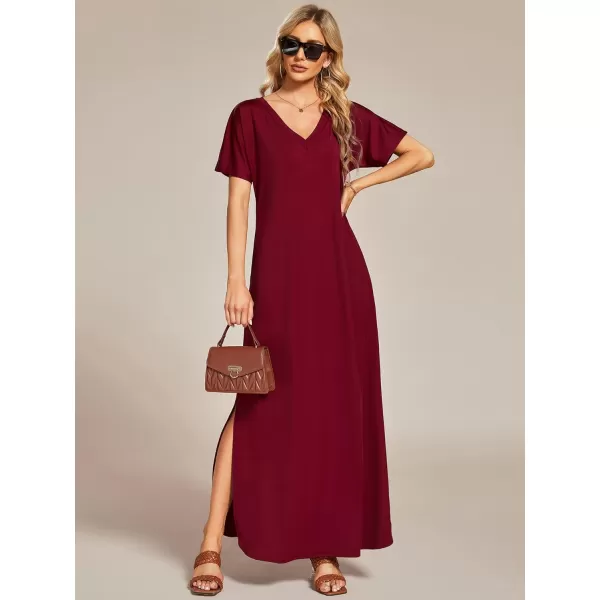 EverPretty Womens Plus Size Short Sleeve Slit Casual Loose Summer Long Tshirt Dresses with Pockets 01793PZBurgundy