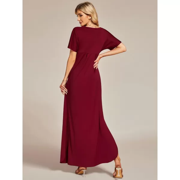 EverPretty Womens Plus Size Short Sleeve Slit Casual Loose Summer Long Tshirt Dresses with Pockets 01793PZBurgundy