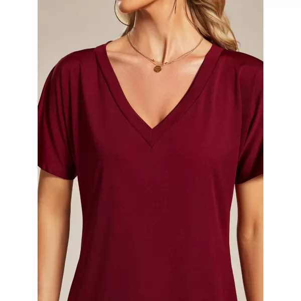 EverPretty Womens Plus Size Short Sleeve Slit Casual Loose Summer Long Tshirt Dresses with Pockets 01793PZBurgundy