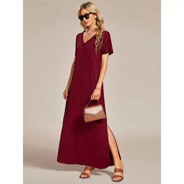 EverPretty Womens Plus Size Short Sleeve Slit Casual Loose Summer Long Tshirt Dresses with Pockets 01793PZBurgundy