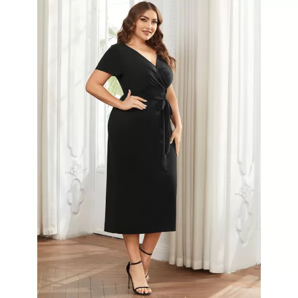 EverPretty Womens Plus Size Short Sleeve VNeck Work Pencil Dress Office Dresses 01783PZBlack