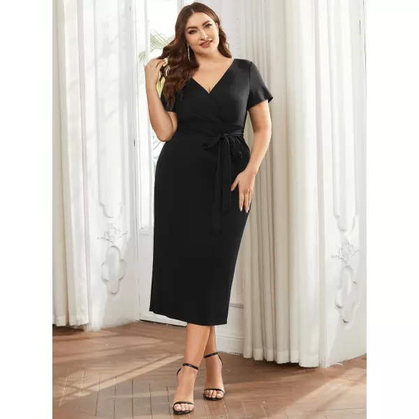 EverPretty Womens Plus Size Short Sleeve VNeck Work Pencil Dress Office Dresses 01783PZBlack