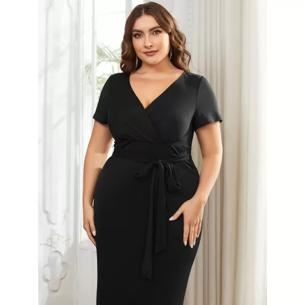 EverPretty Womens Plus Size Short Sleeve VNeck Work Pencil Dress Office Dresses 01783PZBlack