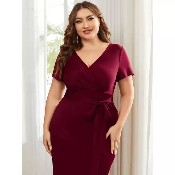 EverPretty Womens Plus Size Short Sleeve VNeck Work Pencil Dress Office Dresses 01783PZBurgundy