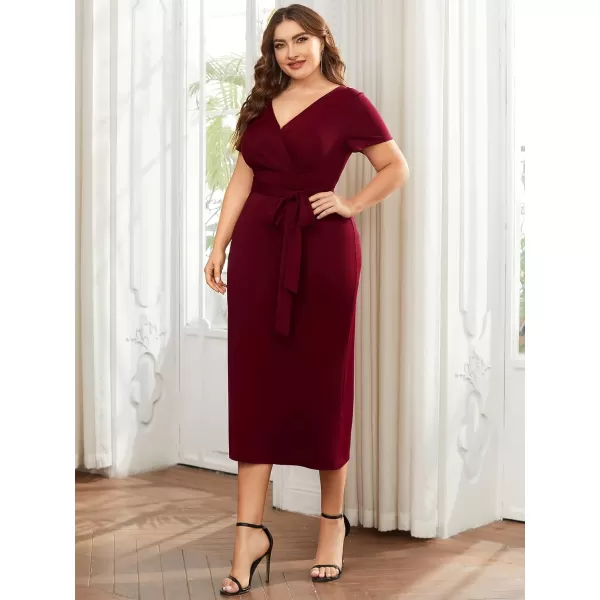 EverPretty Womens Plus Size Short Sleeve VNeck Work Pencil Dress Office Dresses 01783PZBurgundy