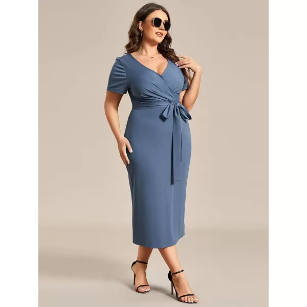 EverPretty Womens Plus Size Short Sleeve VNeck Work Pencil Dress Office Dresses 01783PZDusty Navy