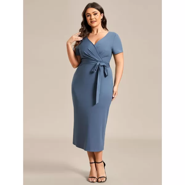 EverPretty Womens Plus Size Short Sleeve VNeck Work Pencil Dress Office Dresses 01783PZDusty Navy