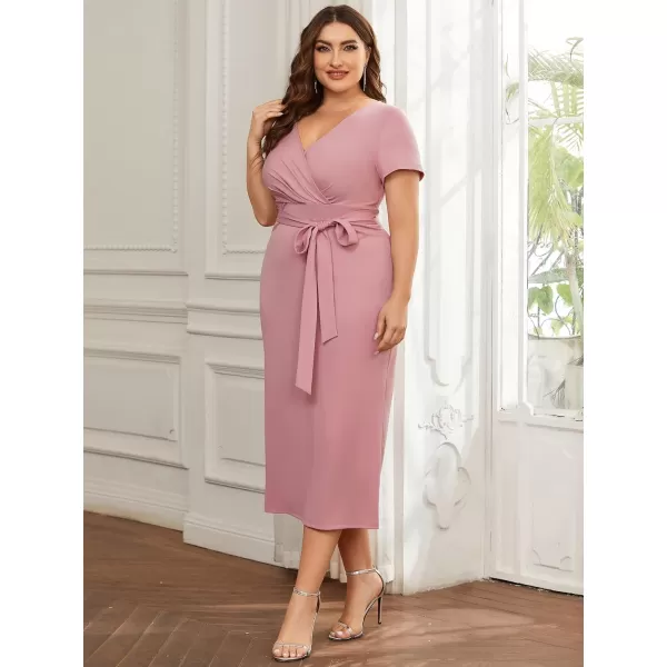 EverPretty Womens Plus Size Short Sleeve VNeck Work Pencil Dress Office Dresses 01783PZDusty Rose
