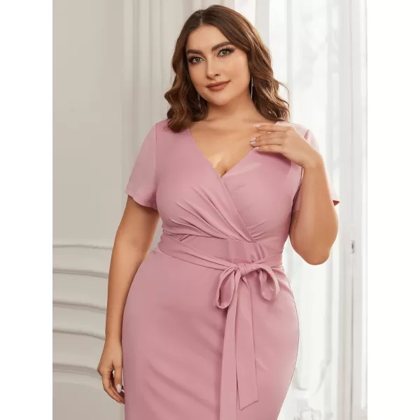 EverPretty Womens Plus Size Short Sleeve VNeck Work Pencil Dress Office Dresses 01783PZDusty Rose