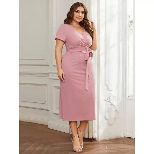 EverPretty Womens Plus Size Short Sleeve VNeck Work Pencil Dress Office Dresses 01783PZDusty Rose