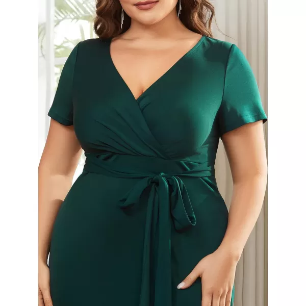 EverPretty Womens Plus Size Short Sleeve VNeck Work Pencil Dress Office Dresses 01783PZGreen