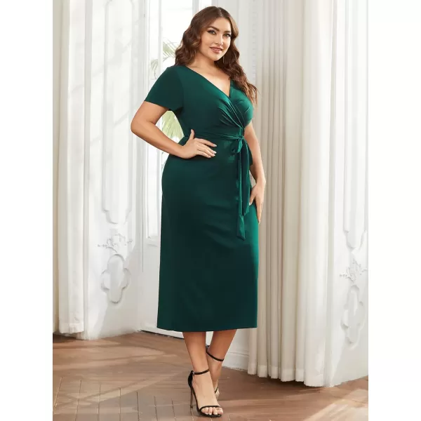 EverPretty Womens Plus Size Short Sleeve VNeck Work Pencil Dress Office Dresses 01783PZGreen