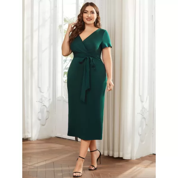 EverPretty Womens Plus Size Short Sleeve VNeck Work Pencil Dress Office Dresses 01783PZGreen