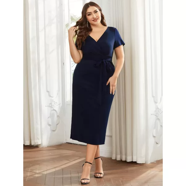 EverPretty Womens Plus Size Short Sleeve VNeck Work Pencil Dress Office Dresses 01783PZNavy Blue