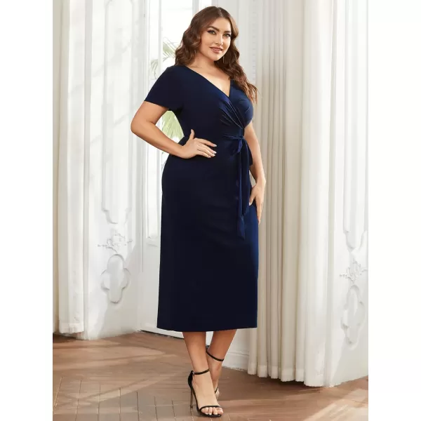 EverPretty Womens Plus Size Short Sleeve VNeck Work Pencil Dress Office Dresses 01783PZNavy Blue