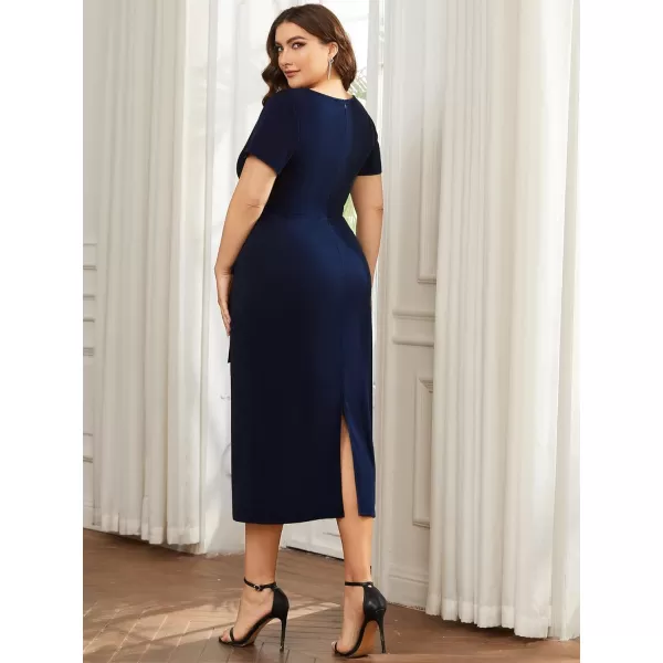 EverPretty Womens Plus Size Short Sleeve VNeck Work Pencil Dress Office Dresses 01783PZNavy Blue