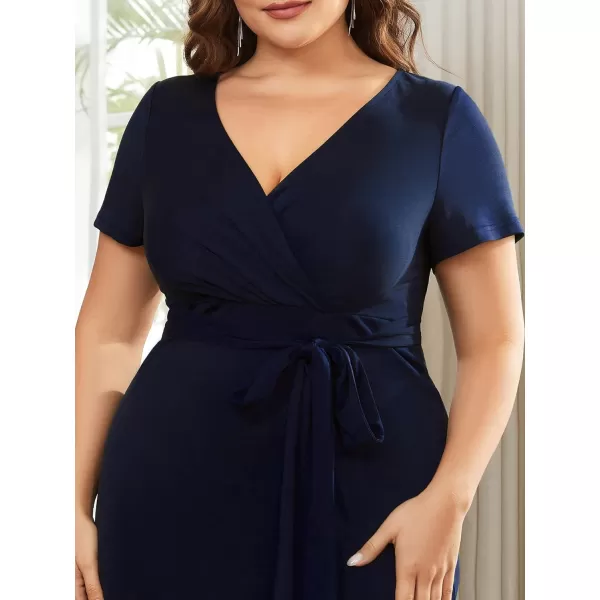 EverPretty Womens Plus Size Short Sleeve VNeck Work Pencil Dress Office Dresses 01783PZNavy Blue