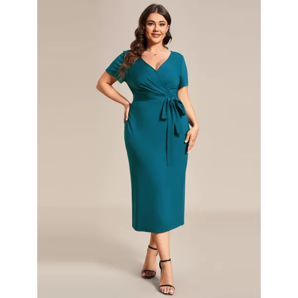 EverPretty Womens Plus Size Short Sleeve VNeck Work Pencil Dress Office Dresses 01783PZTeal