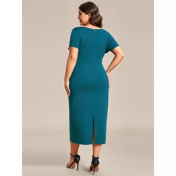 EverPretty Womens Plus Size Short Sleeve VNeck Work Pencil Dress Office Dresses 01783PZTeal