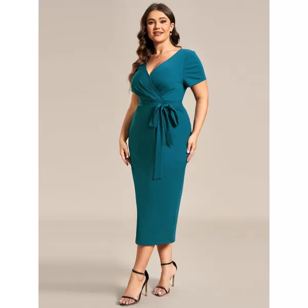 EverPretty Womens Plus Size Short Sleeve VNeck Work Pencil Dress Office Dresses 01783PZTeal