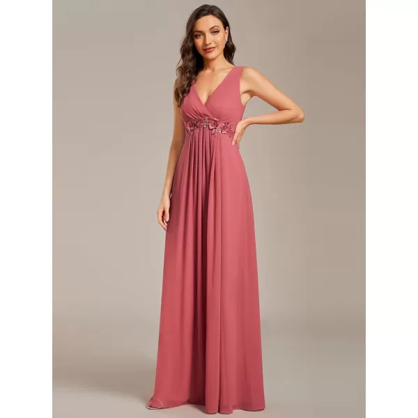 EverPretty Womens Plus Size Sleeveless V Neck Applique Pleated ALine FloorLength Evening Gowns Cameo Brown US16EverPretty Womens Plus Size Sleeveless V Neck Applique Pleated ALine FloorLength Evening Gowns Cameo Brown US16