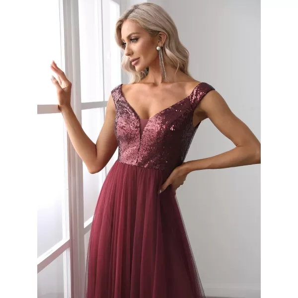 EverPretty Womens Plus Size Tulle Sequin OffShoulder Formal Evening Gowns Burgundy US8EverPretty Womens Plus Size Tulle Sequin OffShoulder Formal Evening Gowns Burgundy US8