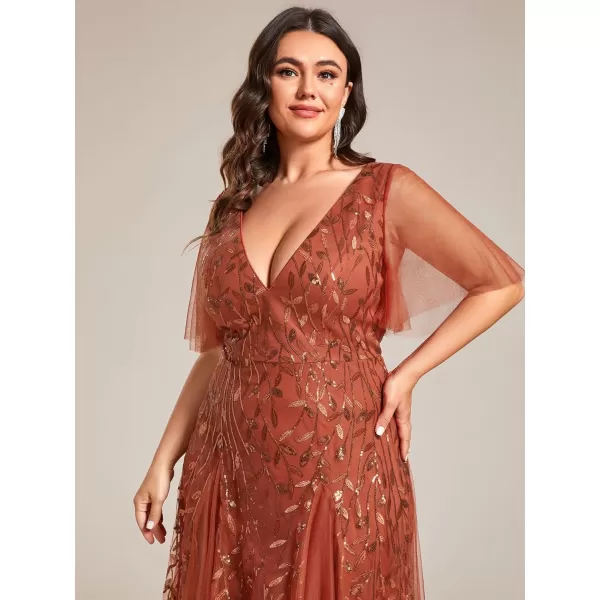 EverPretty Womens Plus Size V Neck A Line Sequin Tulle Formal Dress 0734DA1Burnt Orange