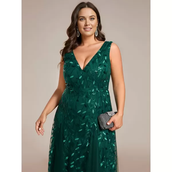 EverPretty Womens Plus Size V Neck Aline Sleeveless Sequin Emboridery Formal DressesAdark Green