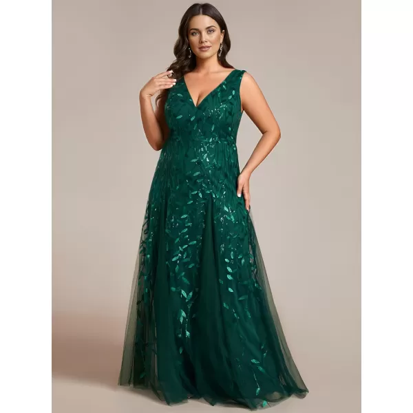 EverPretty Womens Plus Size V Neck Aline Sleeveless Sequin Emboridery Formal DressesAdark Green