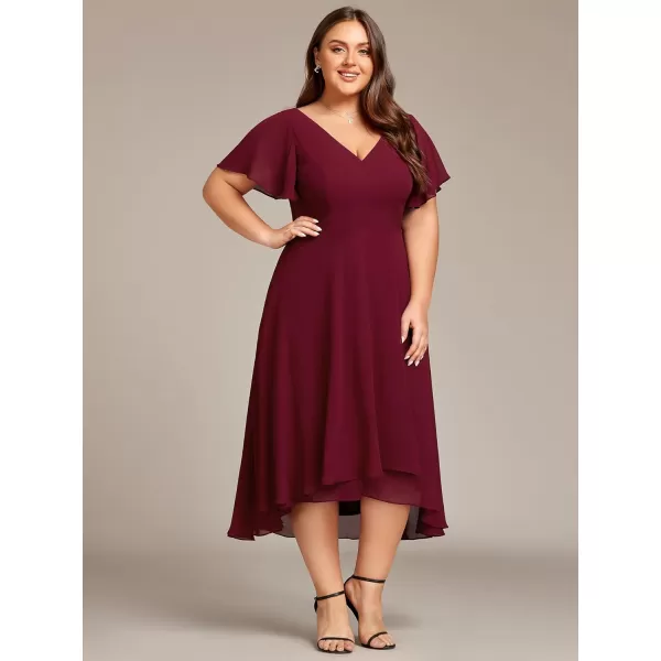 EverPretty Womens Plus Size V Neck Asymmetric Hem Chiffon Wedding Guest Dress 01756DABurgundy