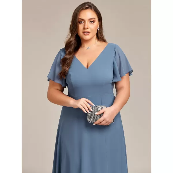 EverPretty Womens Plus Size V Neck Asymmetric Hem Chiffon Wedding Guest Dress 01756DADusty Blue