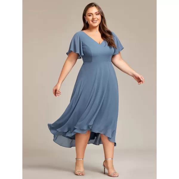 EverPretty Womens Plus Size V Neck Asymmetric Hem Chiffon Wedding Guest Dress 01756DADusty Blue