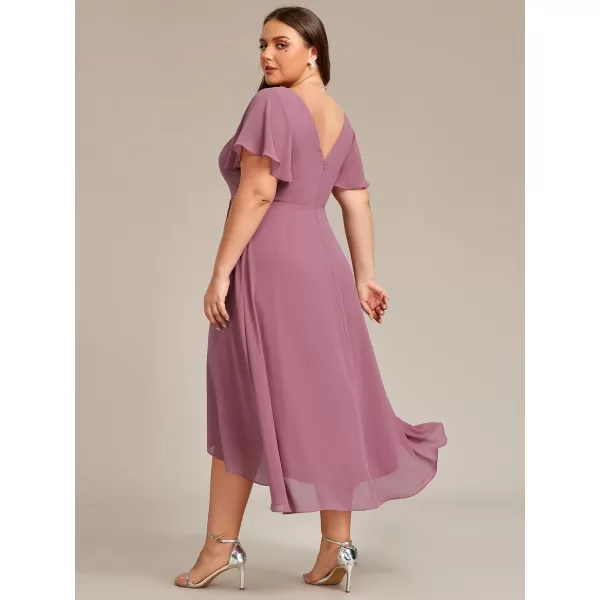 EverPretty Womens Plus Size V Neck Asymmetric Hem Chiffon Wedding Guest Dress 01756DAOrchid