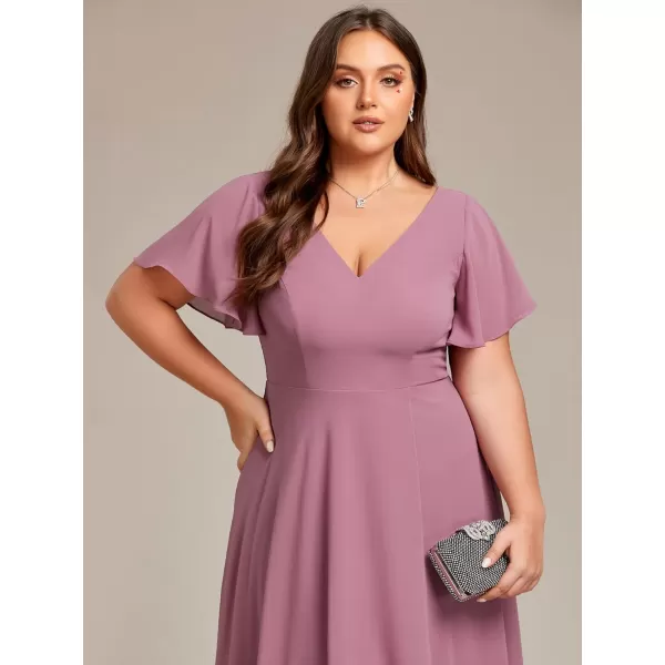 EverPretty Womens Plus Size V Neck Asymmetric Hem Chiffon Wedding Guest Dress 01756DAOrchid