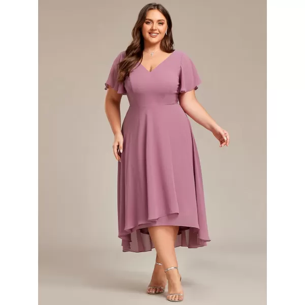 EverPretty Womens Plus Size V Neck Asymmetric Hem Chiffon Wedding Guest Dress 01756DAOrchid