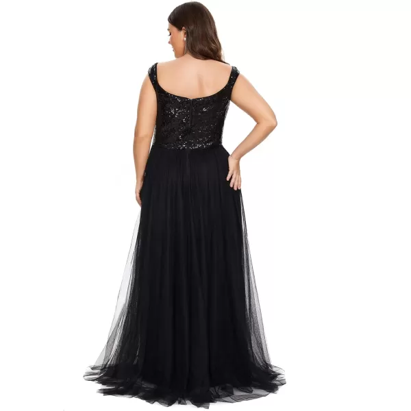 EverPretty Womens Plus Size V Neck Sequin Tulle A Line Formal Evening Dress 0277PZUSABlack