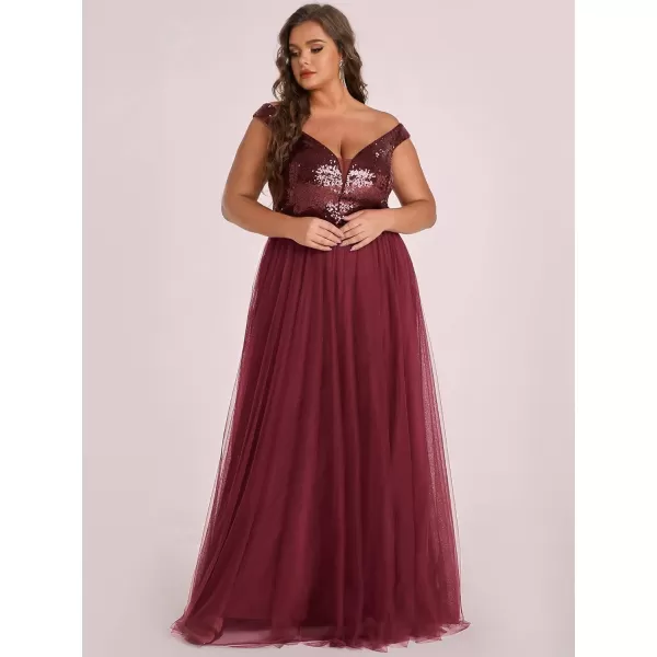 EverPretty Womens Plus Size V Neck Sequin Tulle A Line Formal Evening Dress 0277PZUSABurgundy