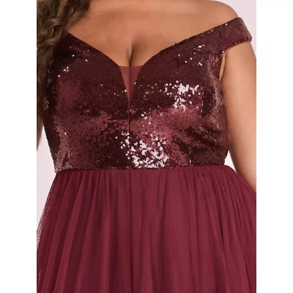 EverPretty Womens Plus Size V Neck Sequin Tulle A Line Formal Evening Dress 0277PZUSABurgundy