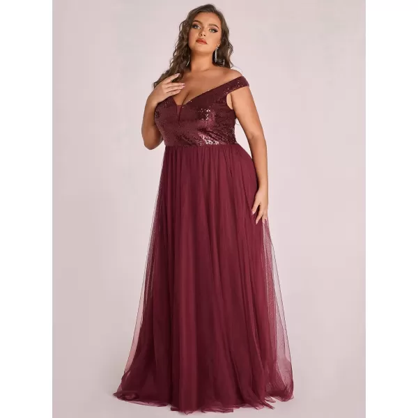 EverPretty Womens Plus Size V Neck Sequin Tulle A Line Formal Evening Dress 0277PZUSABurgundy