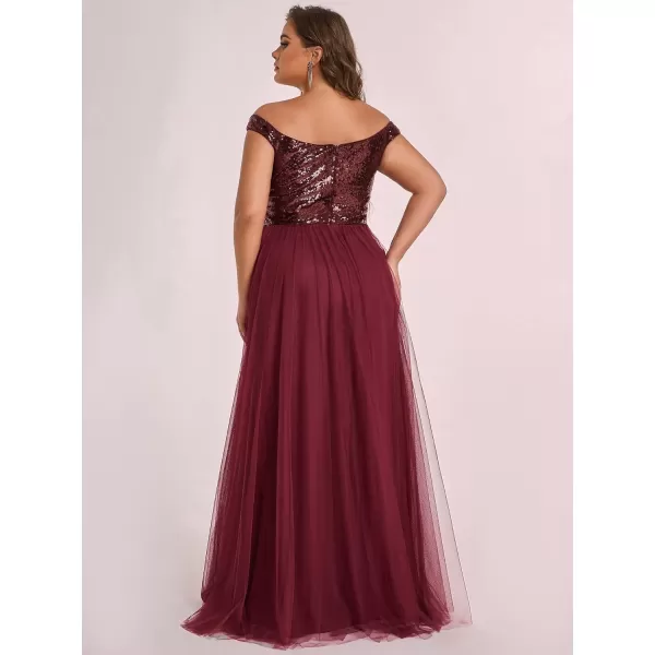EverPretty Womens Plus Size V Neck Sequin Tulle A Line Formal Evening Dress 0277PZUSABurgundy