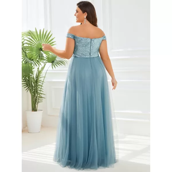 EverPretty Womens Plus Size V Neck Sequin Tulle A Line Formal Evening Dress 0277PZUSADemin Blue