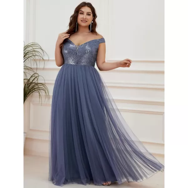 EverPretty Womens Plus Size V Neck Sequin Tulle A Line Formal Evening Dress 0277PZUSAHaze Blue