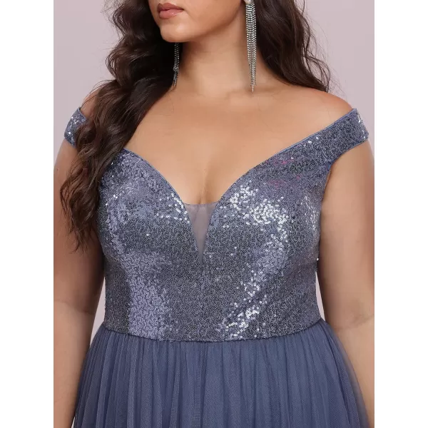 EverPretty Womens Plus Size V Neck Sequin Tulle A Line Formal Evening Dress 0277PZUSAHaze Blue