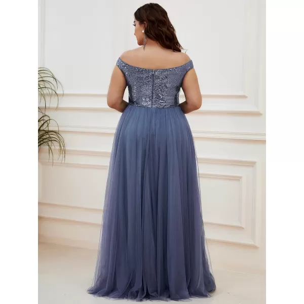 EverPretty Womens Plus Size V Neck Sequin Tulle A Line Formal Evening Dress 0277PZUSAHaze Blue