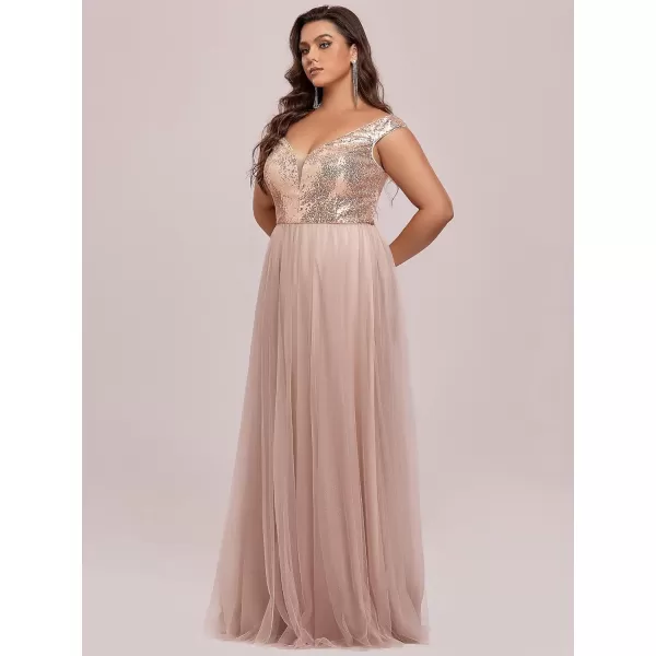 EverPretty Womens Plus Size V Neck Sequin Tulle A Line Formal Evening Dress 0277PZUSARose Gold