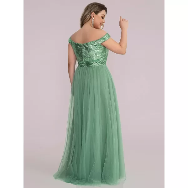 EverPretty Womens Plus Size V Neck Sequin Tulle A Line Formal Evening Dress 0277PZUSASage Green