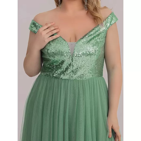 EverPretty Womens Plus Size V Neck Sequin Tulle A Line Formal Evening Dress 0277PZUSASage Green