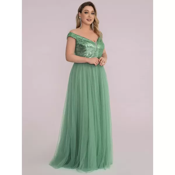 EverPretty Womens Plus Size V Neck Sequin Tulle A Line Formal Evening Dress 0277PZUSASage Green